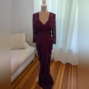 Adrianna Papell Deep Purple Lace Long Sleeve Dress